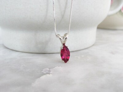 Ruby Marquise Cut Pendant in Sterling Silver, Lab Grown Ruby - image1